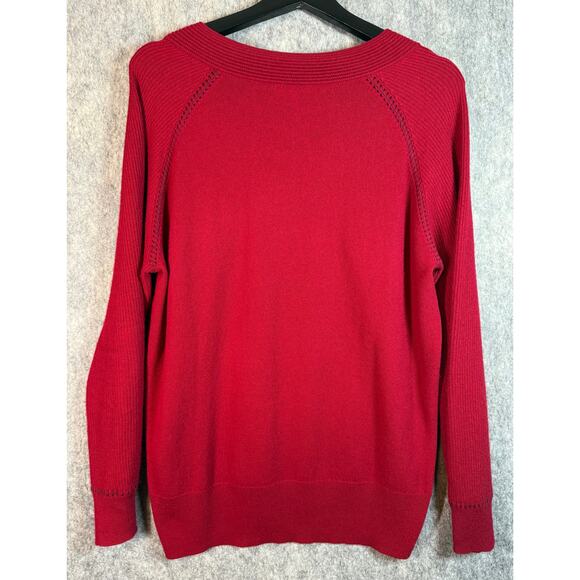 Johnny Was Sally Red Cashmere Whipstitch Pullover V-Neck Sweater - XL - Picture 4 of 8